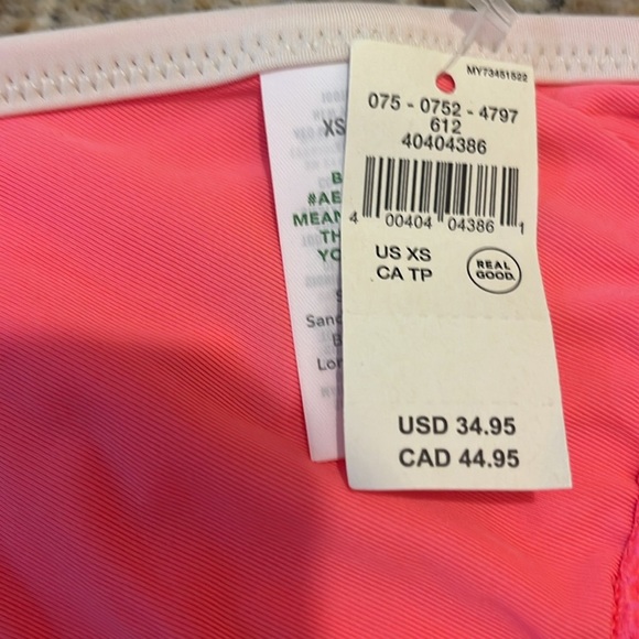 AERIE WIDE STRING TRIANGLE BIKINI TOP CORAL SUN - XS - Picture 6 of 6